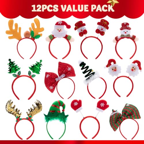 12 Packs Christmas Headbands with Assorted Design G99273