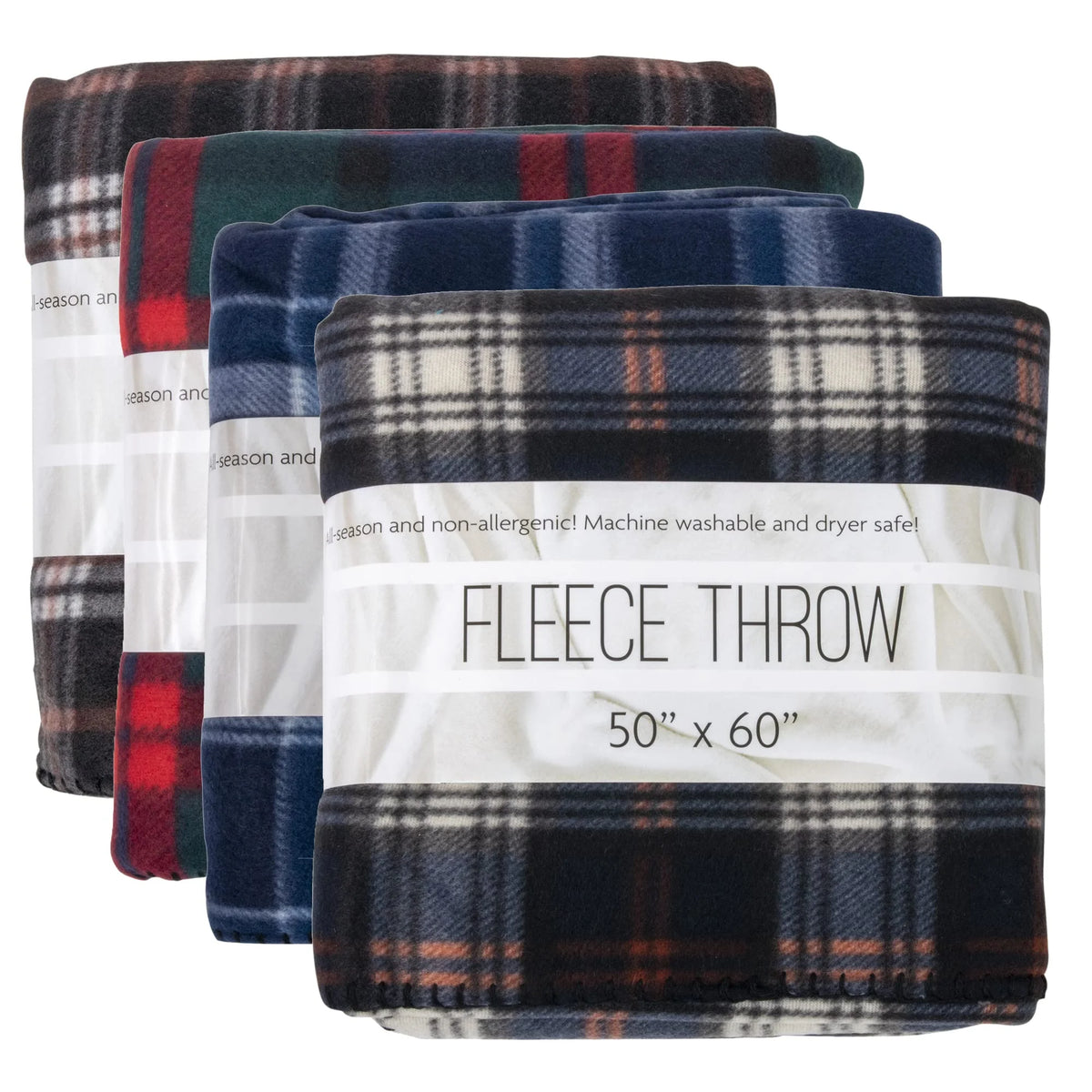 24 Pack 60”L x 50”W Plaid Fleece Throw Blankets B27254