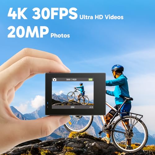 4K30 20MP Ultra HD EIS 131ft Underwater Action Camera with Selfie Stick Tripod and Carrying Case I6546
