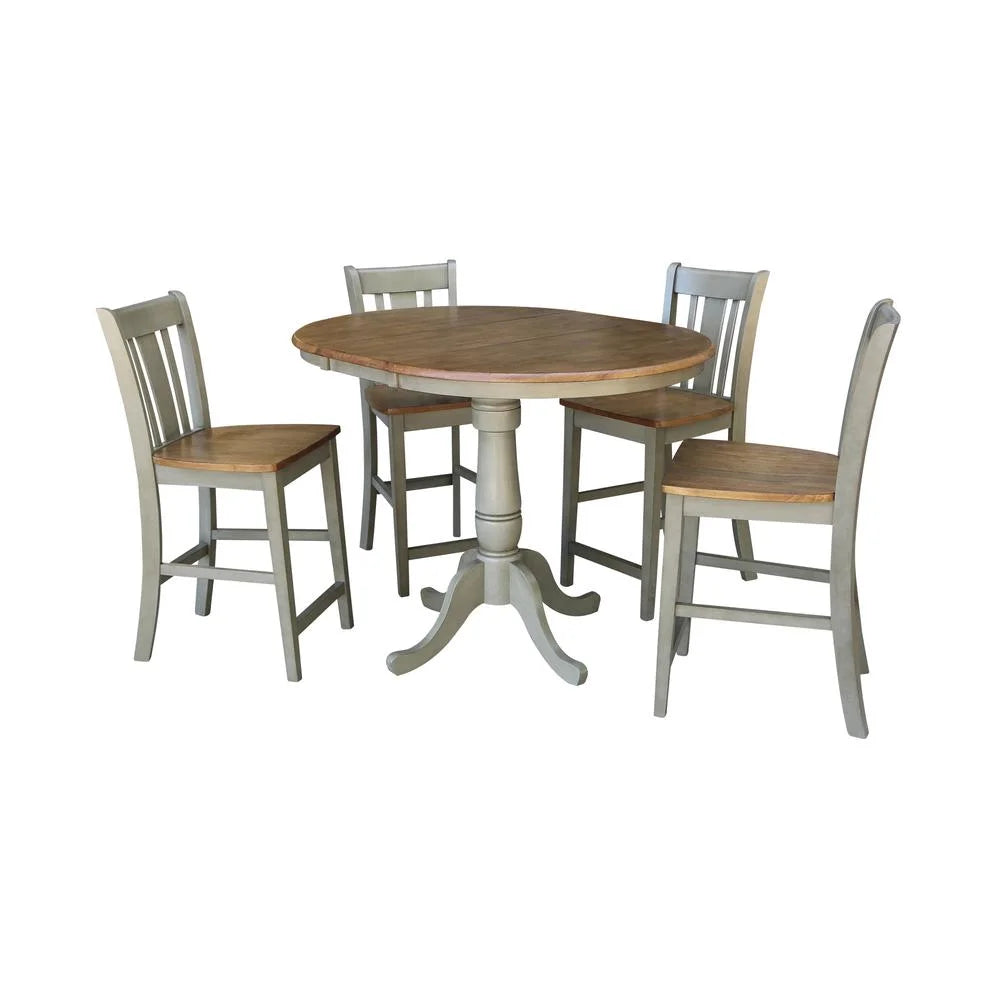36" Round Wood Extension Dining Table With 4 Stools X328100