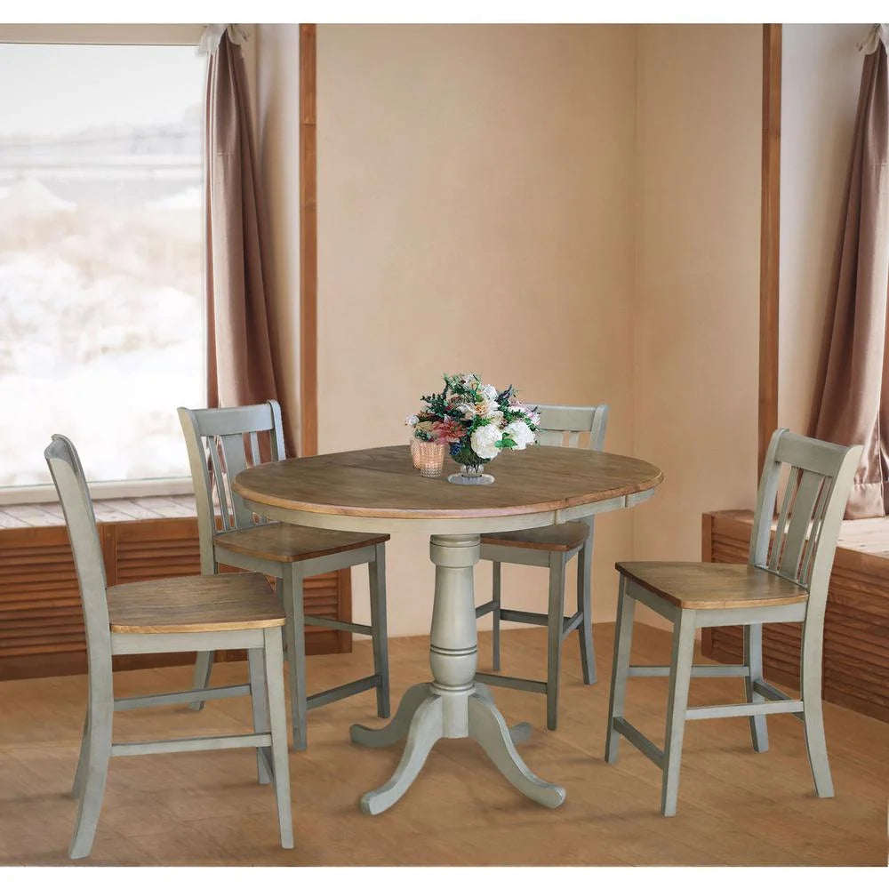 36" Round Wood Extension Dining Table With 4 Stools X328100